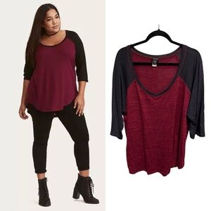 Women's Burgundy and Black Raglan Top